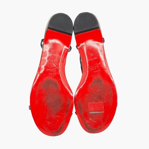 Christian Louboutin Cora PVC Heart T-Strap Flat Sandals EU 40 US 10 Black Patent - Picture 9 of 11